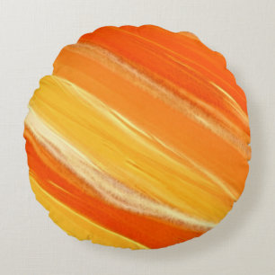 Abstract Diagonal Orange and Yellow Stripes Round Cushion
