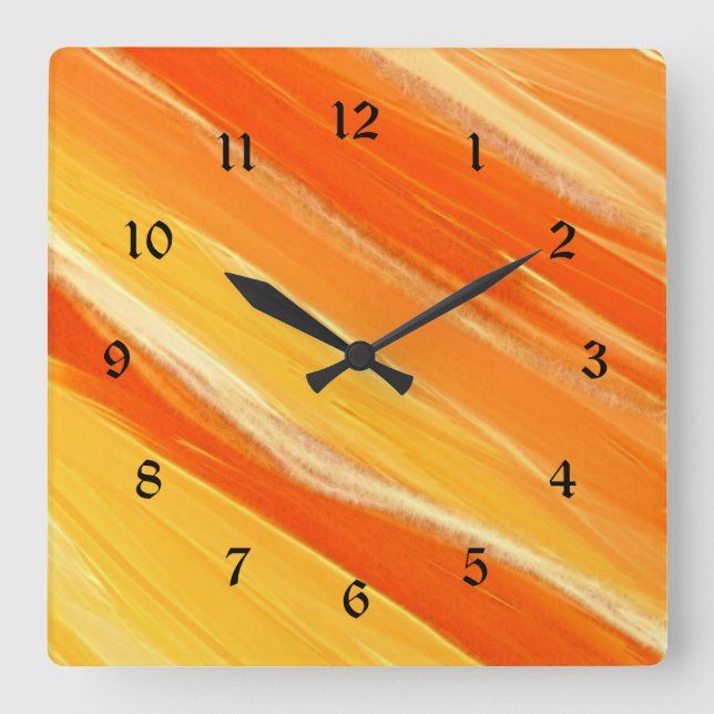 Abstract Diagonal Orange and Yellow Stripes Square Wall Clock (Front)