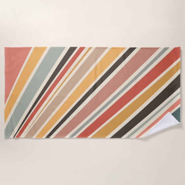 Abstract diagonal retro style stripes beach towel (Front)