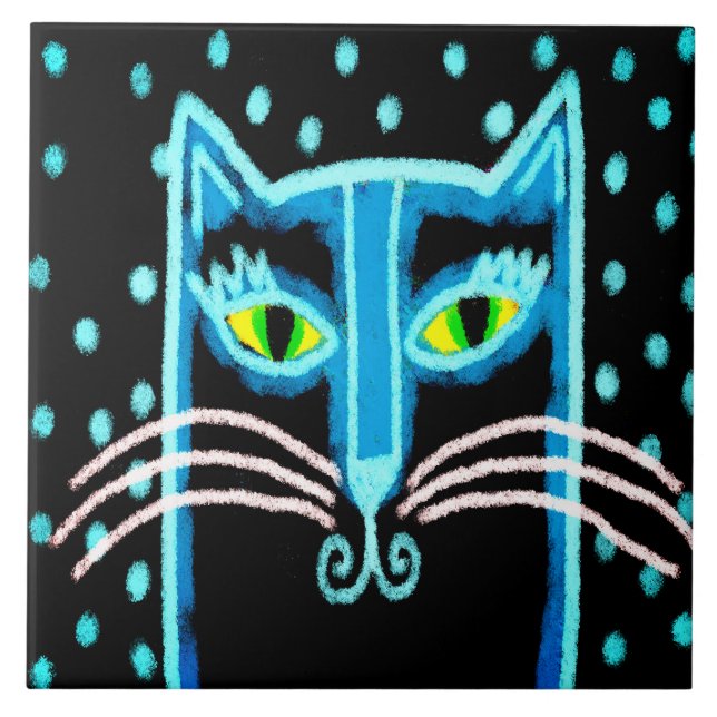 Abstract Digital Black Cat Painting Tile (Front)