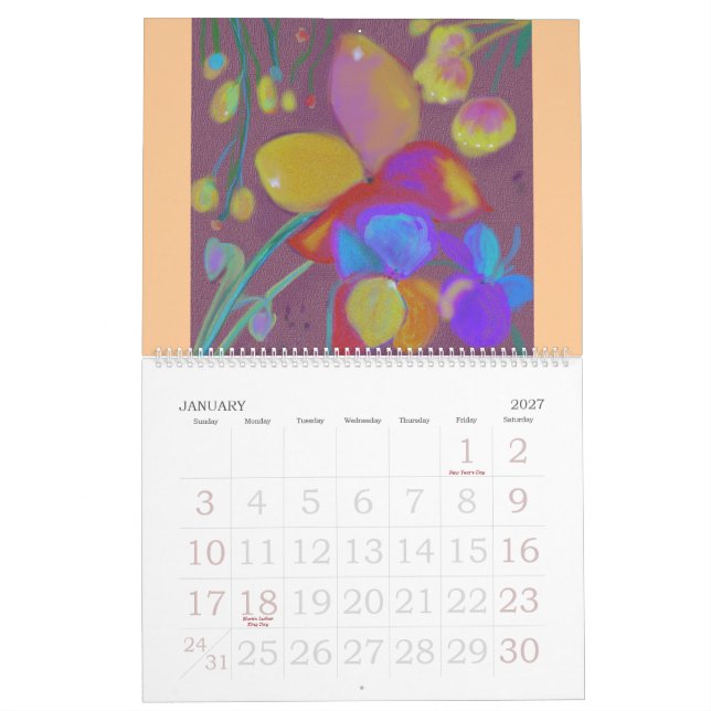 ABSTRACT DIGITAL FLOWERS calendar (Jan 2027)