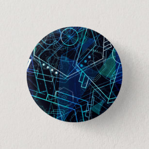 Abstract Digital Geometric Data Blue Art 3 Cm Round Badge