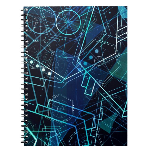 Abstract Digital Geometric Data Blue Art Notebook (Front)
