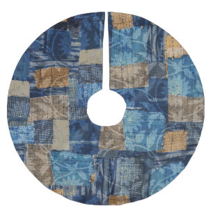 Abstract Digital Navy: Seamless Watercolor Pattern Brushed Polyester Tree Skirt
