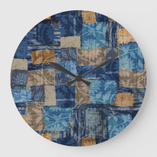Abstract Digital Navy: Seamless Watercolor Pattern Large Clock