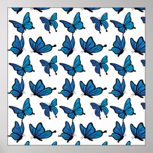 Abstract Digital Seamless Blue Butterflies Poster