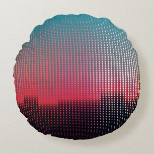 Abstract digital urban landscape of colourful squa round cushion