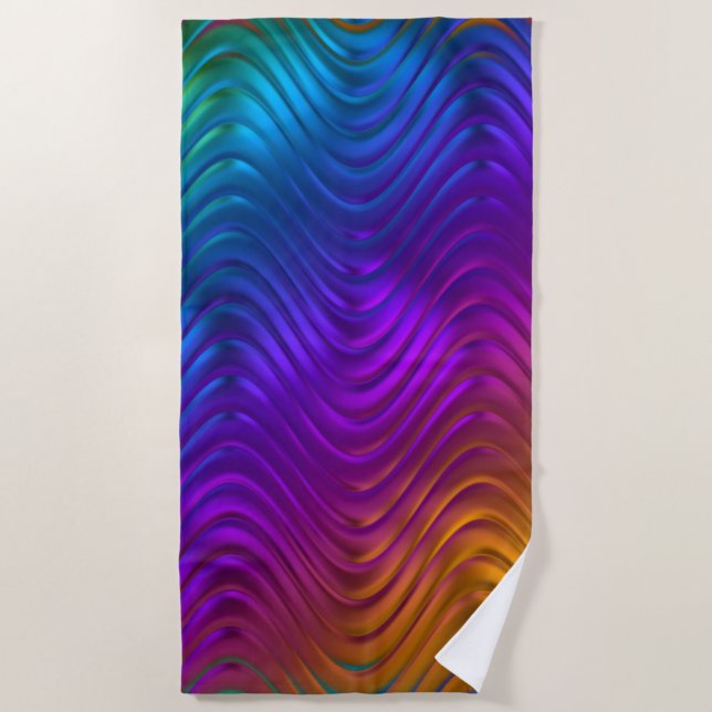 Abstract Digital Waves Acid Psychedelic Design Beach Towel (Front)