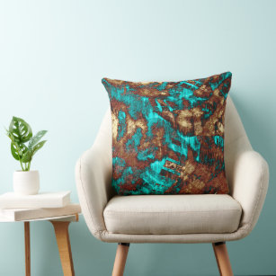 Abstract Distressed Turquoise Cream Brown Texture Cushion