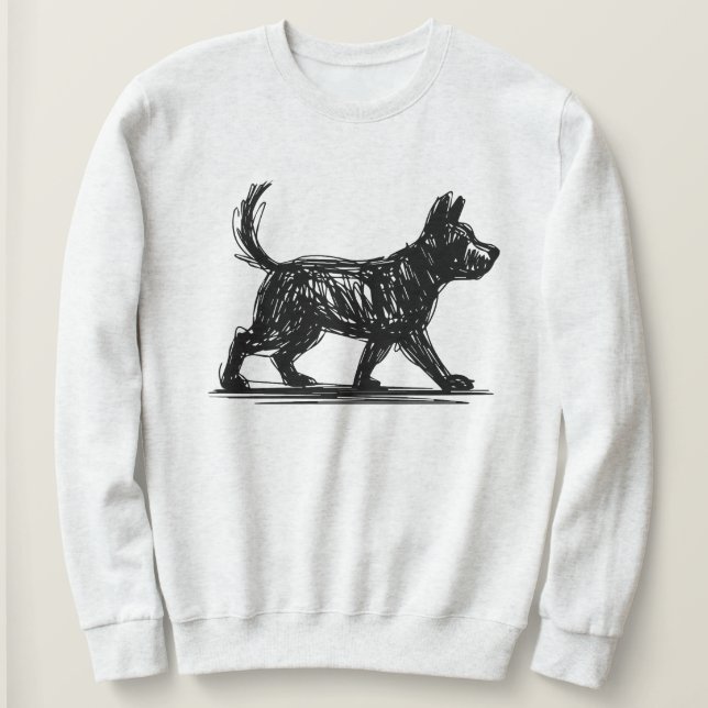 Abstract Dog Line Art  Minimalist Scribble Dog Mod Sweatshirt (Design Front)