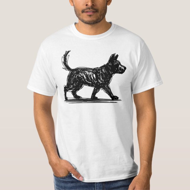 Abstract Dog Line Art  Minimalist Scribble Dog Mod T-Shirt (Front)