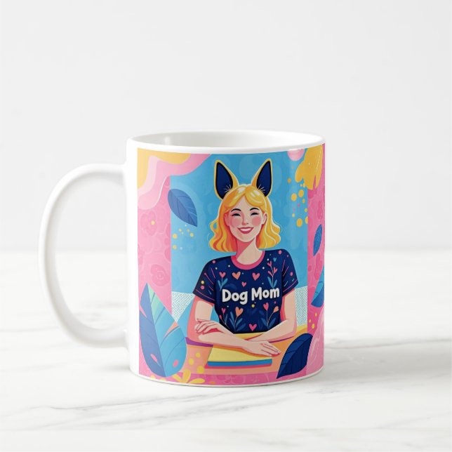 Abstract dog mum in pink blue  coffee mug (Left)