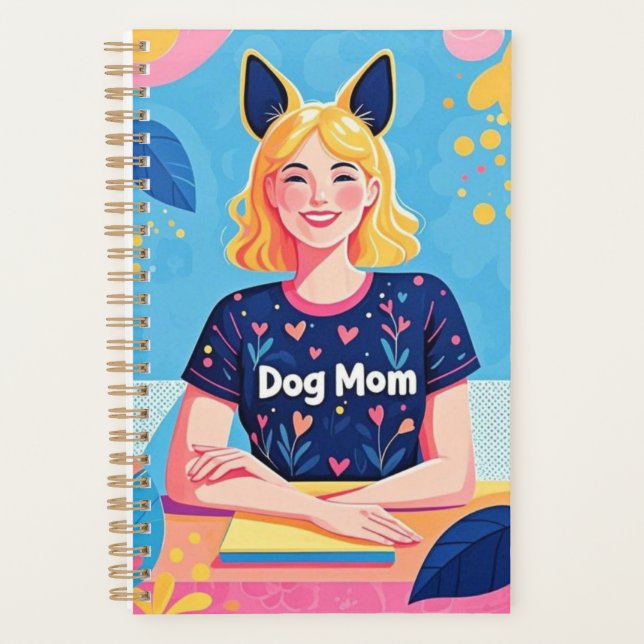 Abstract dog mum in pink blue  planner (Front)