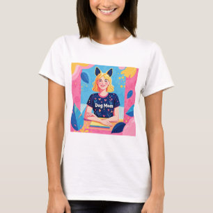 Abstract dog mum in pink blue T-Shirt