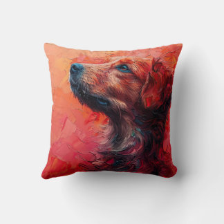 Abstract dog portrait in vibrant red hues. Generat Cushion
