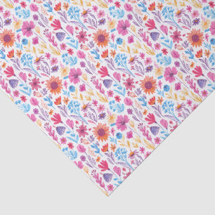 Abstract Doodle Art Flowers Pink Blue Orange Red Tissue Paper