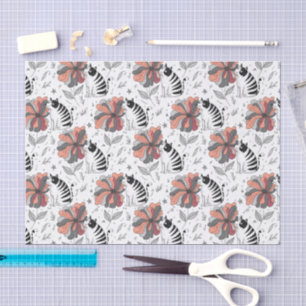 Abstract Doodle Art Style Cat Smelling Flower Tissue Paper