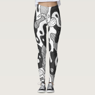 Abstract Doodle Camouflage Black Style Leggings