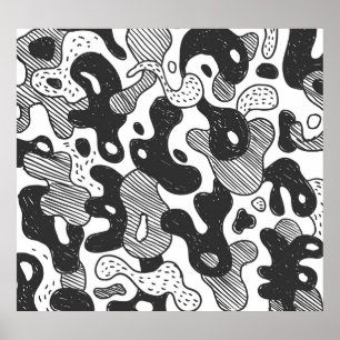 Abstract Doodle Camouflage Black Style Poster