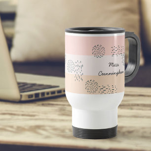 Abstract Doodle Colour Block Peach Ivory Yellow Travel Mug