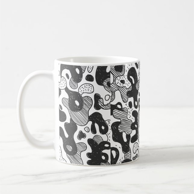 abstract doodle style camouflage,black coffee mug (Left)