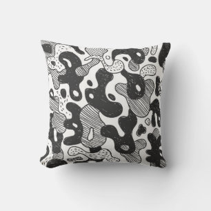 abstract doodle style camouflage,black cushion