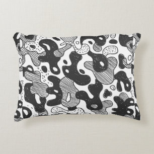 abstract doodle style camouflage,black decorative cushion