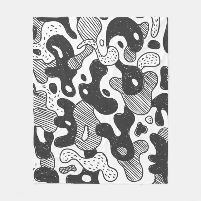 abstract doodle style camouflage,black fleece blanket (Front)
