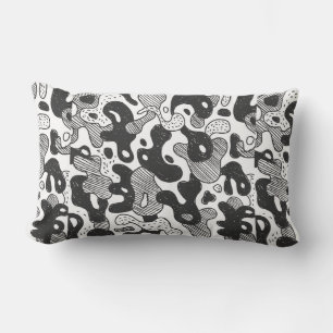 abstract doodle style camouflage,black lumbar cushion