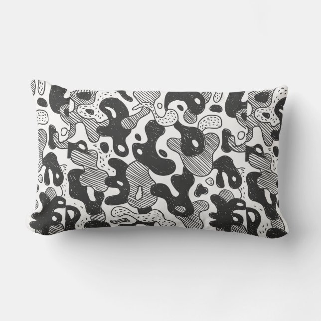 abstract doodle style camouflage,black lumbar cushion (Front)