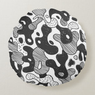 abstract doodle style camouflage,black round cushion
