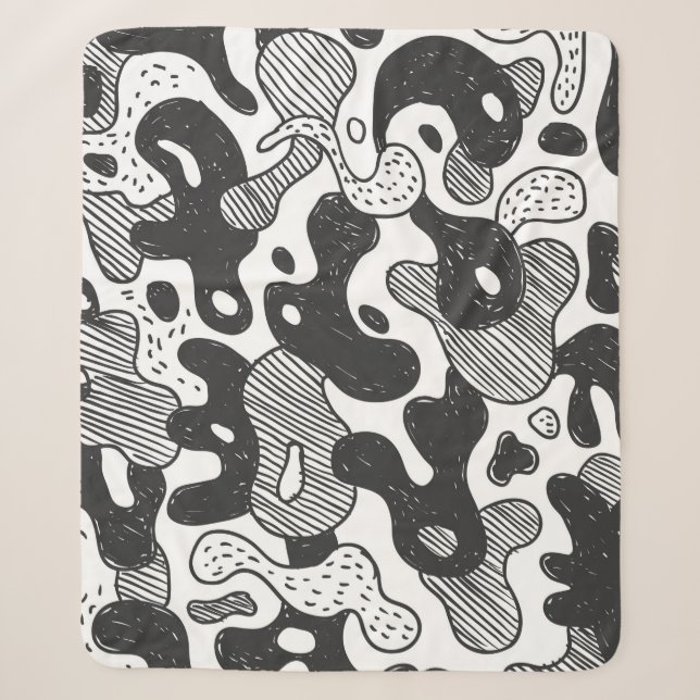 abstract doodle style camouflage,black sherpa blanket (Front)