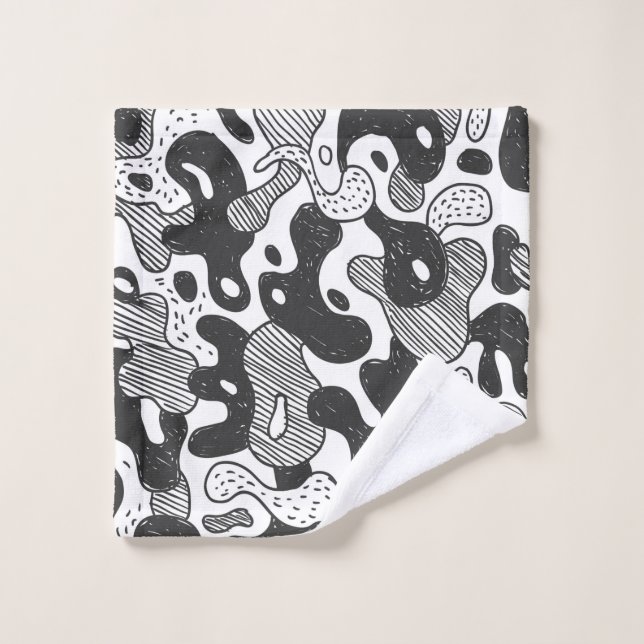 abstract doodle style camouflage,black wash cloth (Wash Cloth)