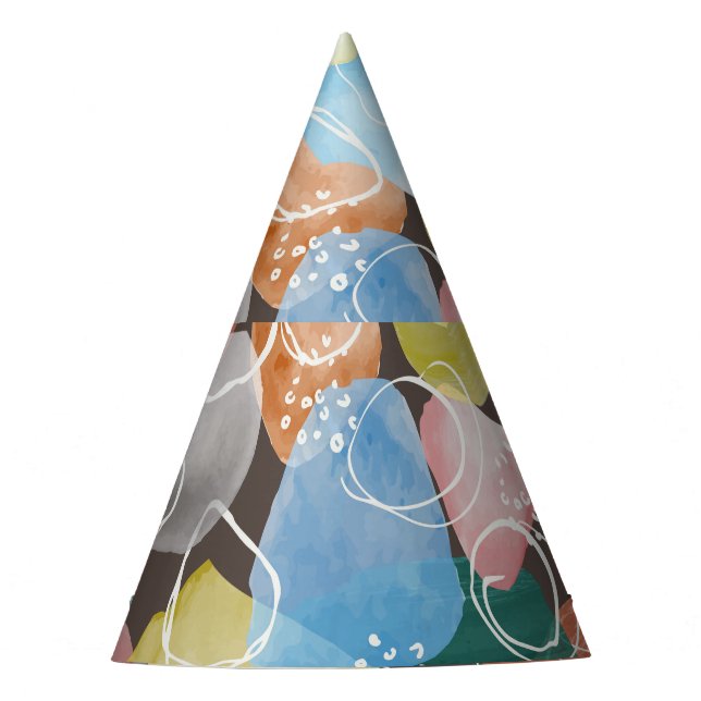 Abstract Doodles: Watercolor Minimalist Art Party Hat (Front)