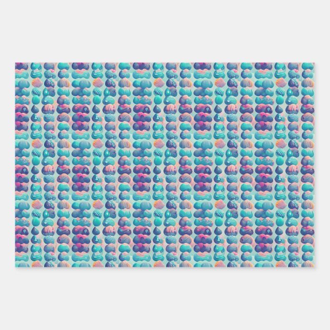 Abstract Dots in Shades of Blue Pattern Wrapping Paper Sheet (Front)