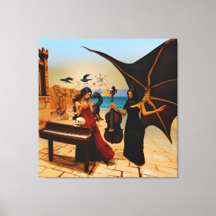 Abstract Dragon Skull Occult Dark Witchy AI Art Canvas Print
