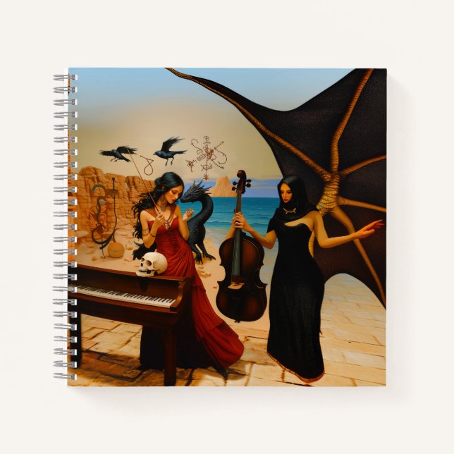 Abstract Dragon Skull Occult Dark Witchy AI Art Notebook (Front)