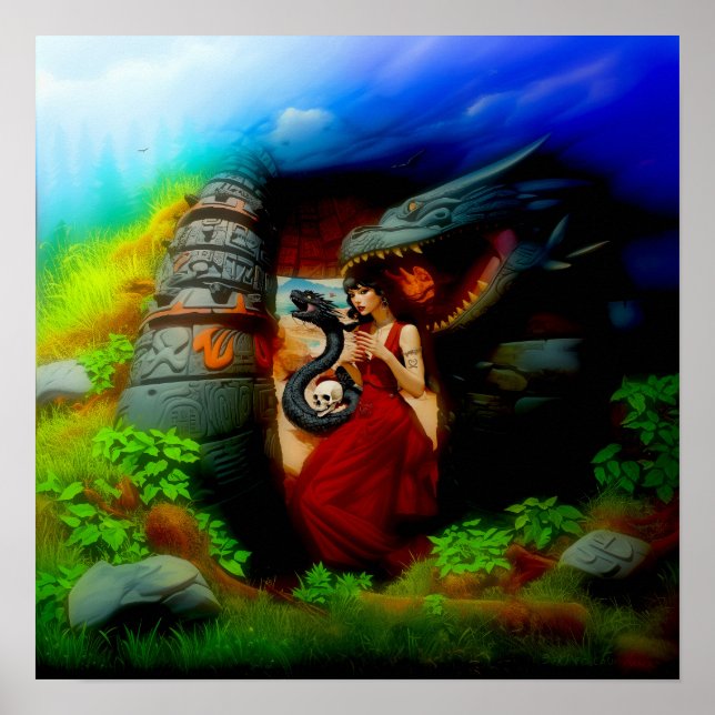 Abstract Dragon Skull Witchy AI Art Matte Value Poster (Front)