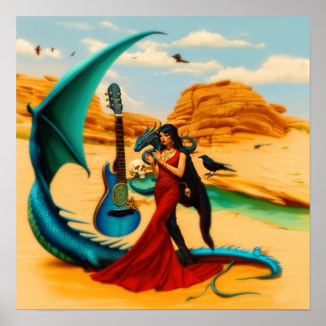 Abstract Dragon Skull Witchy AI Art Matte Value Poster (Front)