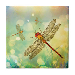 Abstract Dragonflies in a Garden Ceramic Tile