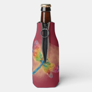 Abstract Dragonfly Art (red) Bottle Cooler