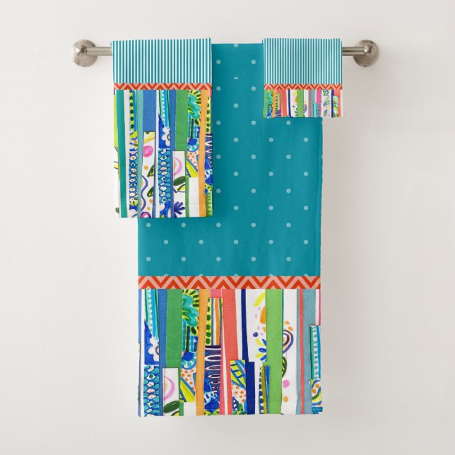 Abstract Dramatic 'Calypso' Dots Dashes Blue Towel (Insitu)