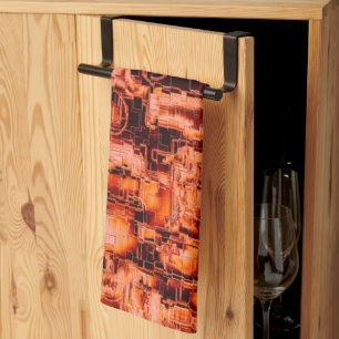 Abstract drawing in mosaic sculpted in coral tones tea towel