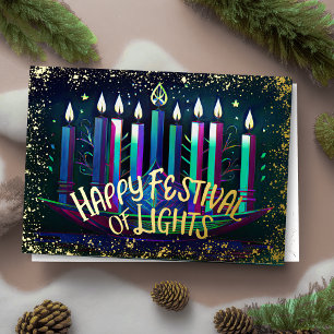 Abstract Drawing Menorah Festival of Lights Blue