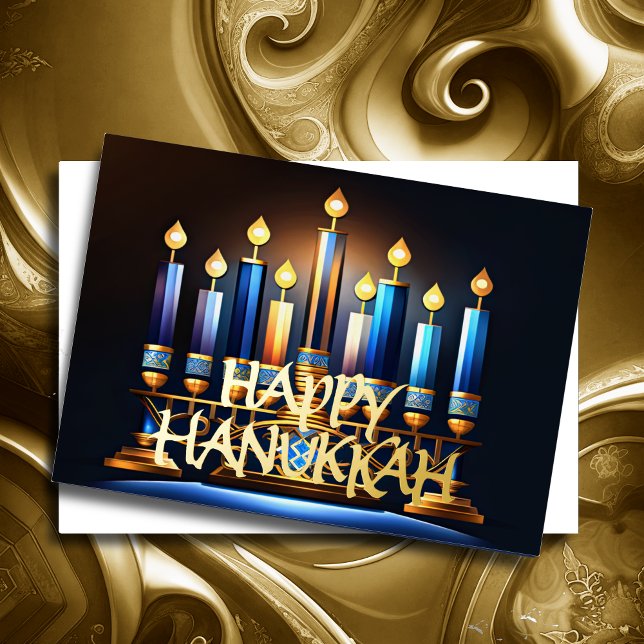 Abstract Drawing Menorah Happy Hanukkah Gold Blue (Creator Uploaded)