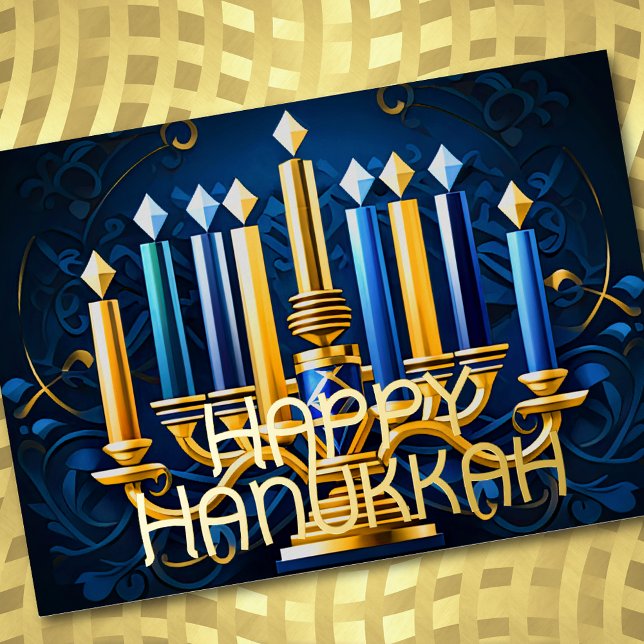 Abstract Drawing Menorah Happy Hanukkah Gold Blue (Creator Uploaded)