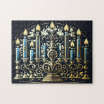 Abstract Drawing of Menorah Gold Blue Jigsaw Puzzle<br><div class="desc">Holiday themed items designed by Umua. Printed and shipped by Zazzle or their affiliates.</div>
