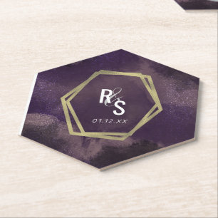 Abstract Dreams Purple Faux Gold Splash Wedding Paper Coaster