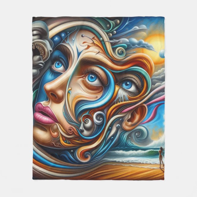 Abstract Dreamscape Ocean Serenity & Cosmic Wonder Fleece Blanket (Front)