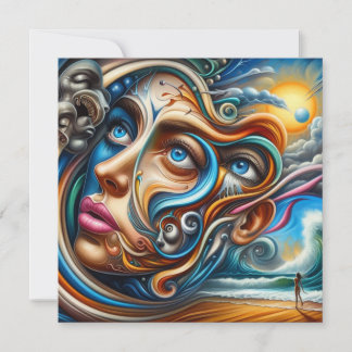 Abstract Dreamscape Ocean Serenity & Cosmic Wonder Holiday Card